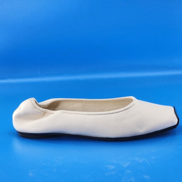 TORY BURCH Runway Leather Ballet Flats Cream Square Toe Stretch - Picture 4 of 6